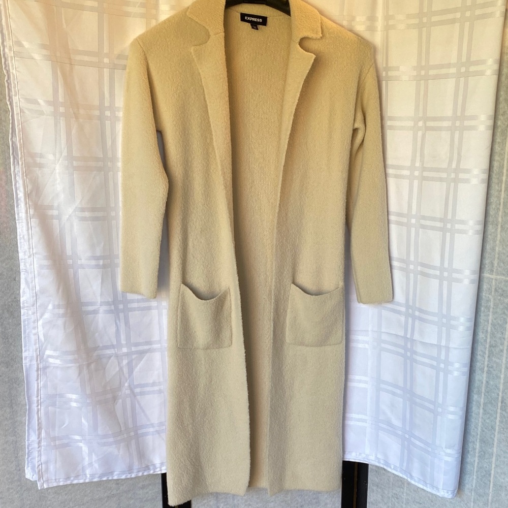 Express Cream Open-Front Soft Long Cardigan Duster XXS